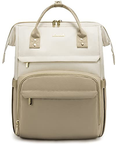 LOVEVOOK Laptop Rucksack Damen 17 Zoll, Groß Schulrucksack Teenager Arbeitsrucksack Business Rucksack Lehrertasche, Rucksack Handgepäck 40x30x20 Für Reise Uni Schule, Beige Khaki