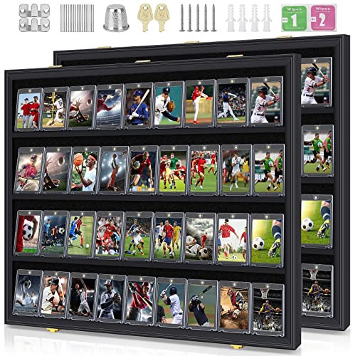 2 Pack Baseball Card Display Case, 36 Graded Card Display Frame Lockable, Trading Card Display with UV Protection Sports Card Display Case for Baseball Cards, Football Cards, Sports Cards