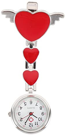 Schwesternuhr mit Clip, Taschenuhr, Zum Aufhängen Mini-Dekorationsuhr Tragbar Herzform Uhren Für Damen Mädchen -Rot