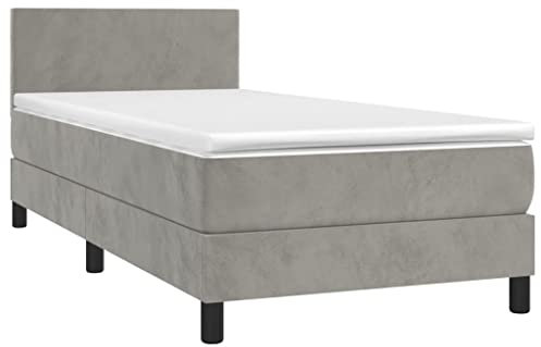 vidaXL Boxspringbett mit Matratze Einzelbett Polsterbett Bett Hotelbett Bettgestell Lattenrost Bettrahmen Schlafzimmerbett Hellgrau 90x200cm Samt