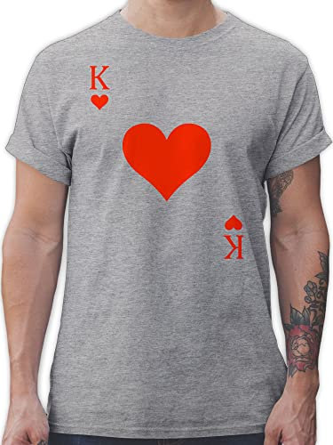 T-Shirt Herren - & Fasching - Herz König Spielkarte I King Queen Kartenspiel Karneval Herzkönig Spielkarte Herzkönig Karte I Poker King of Hearts - 4XL - Grau meliert - Gruppen Tshirts