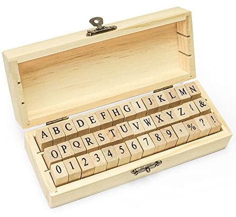 Toptime Buchstaben Stempel, 42pcs Stempel Set - Großbuchstaben, Zahlen und Symbole, Holzstempel mit Aufbewahrungsbox, Alphabet Stempel für Crafting, Scrapbooking, Journaling, Kartenherstellung
