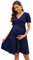 KOJOOIN Robe De Maternité pour Femme Robe d'allaitement À Col en V Robe De Maternité Élégante À Manches Bouffantes avec Volant Bleu Foncé (Manches Courtes) M