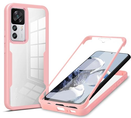 betterfon 360 Grad Hülle, Handyhülle mit eingebautem Displayschutz für Xiaomi Redmi 12T / 12T Pro in Rosa