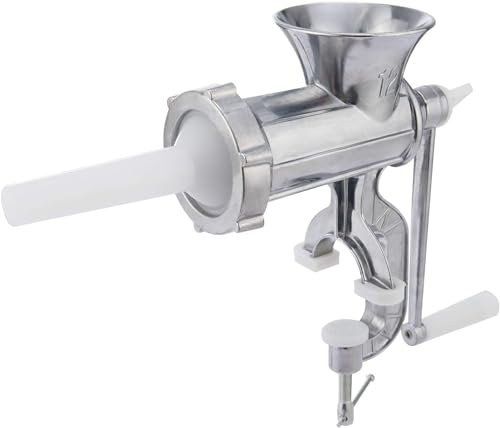 Manual Meat Mincer, Hand-Crank Meat Drinder Heavy-Duty Stainless Steel Perfect for Grinding Meat, Vegetables, and Making Sausage, Includes Multiple Attachments, Easy to Use and Clean, Silver