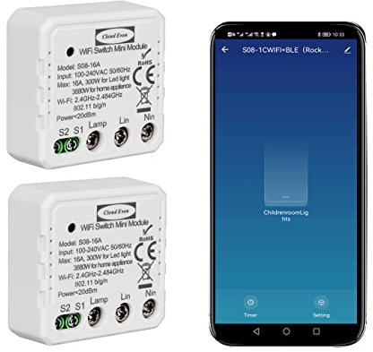Interruttori smart wifi, alimentato Neutro, Deviatore wireless smart switch modul,oper convertire un interruttore a parete in uno intelligente, compatibile con Google Assistant e Alexa (2)