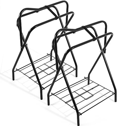 Abbylike 2 Pcs Portable Saddle Rack Foldable Freestanding Saddle Rack Stand Steel Saddle Stand Horse Trailer Organizer for Horse Supplies Accessories Equipment, 22 x 26 x 36 Inches