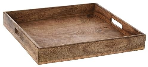 Tablett Mangoholz Dekotablett Serviertablett braun Natur massives Holztablett Mango Holz (30 x 30 cm)