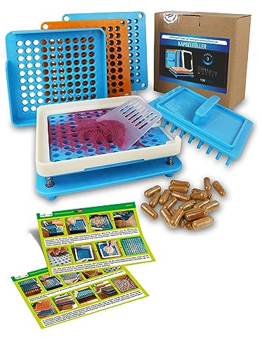 Kapselfüller Größe 3 - Platz für 100 Kapseln - inkl. Anleitung auf Deutsch + Video - capsule filler machine - Leerkapseln zum manuell selber befüllen (Größe3)