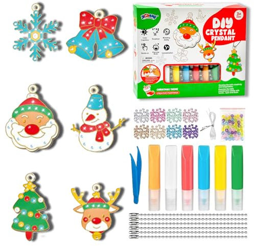 DONGTATA Christmas DIY Crystal Paint Arts and Crafts Set Painting Keychains Kit for Girls Craft Diamond Painting Keychain DIY Window Paint Art Ornaments Birthday Gifts for Kids(Chrismas)