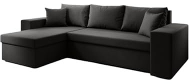 Luxusbetten24 Designer Sofa Denver mit Stauraum und Schlaffunktion | Bezug: Kunstleder | Farbe: Schwarz | Stellvariante: Links