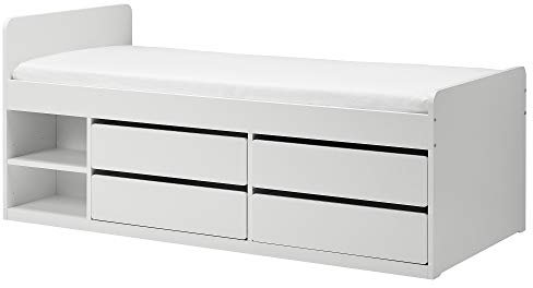 Generisch SLÄKT Bettgestell mit Stauraum + Lattenrost 90x200 cm weiß