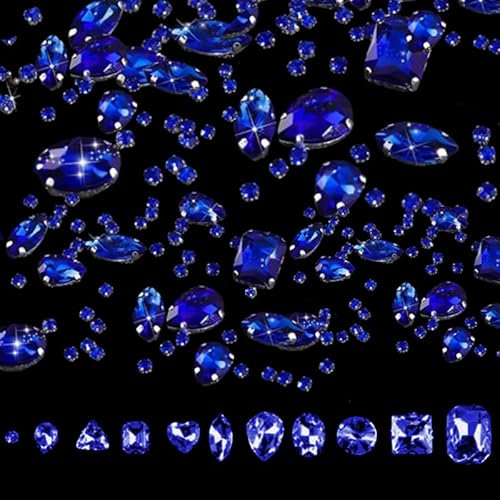210 Diamantes de Imitación de Coser Diamantes de Cristal Pedrería para Coser en Ropa de Cristal Diamantes de Imitación para Coser Rhinestones，Adecuado para Decoración DIY de ropa, Bolsos(Azul real)