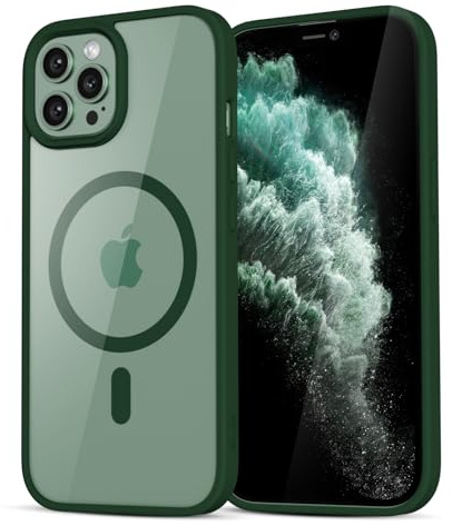 LoeoeL for iPhone 11 Pro Max Case Clear Mag Safe, Ultra Thin Slim Cover Magnetic Compatible with Magsafe Phone Case for Women Men Girl, Cute Soft TPU Silicone & Transparent Hard Plastic, Dark Green