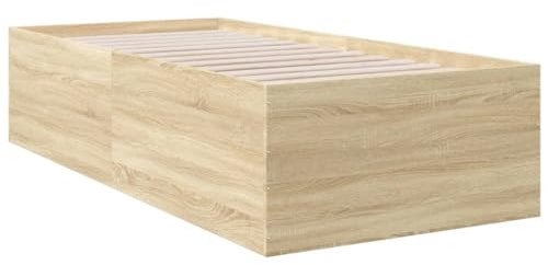 vidaXL Bettgestell, Bett Einzelbett für Schlafzimmer, Bettrahmen mit Lattenrost, Schlafzimmerbett Modernes Design, Sonoma-Eiche 100x200cm Holzwerkstoff