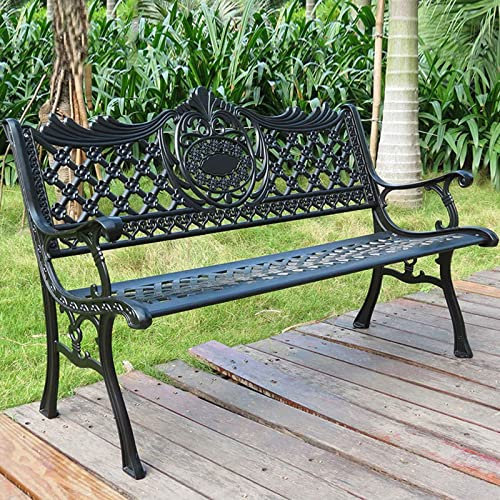 RWRAPS Gartenbänke, Parkbank für den Flur im Freien, dekorativer Gitterstuhl aus 1,3 m langem Metall, Terrasse mit Rückenlehne, Freizeitstuhl, Schwarz/Braun/Weiß (Schwarz 1)