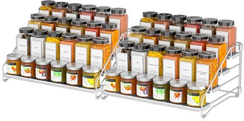ZDDLOINP 4 Etagen Einstellbare Gewürzregale, Gewürzregal Ohne Bohren, Stapelba Gewürz Organizer, Gewürzregal Stehend, Gewürzregale für die küche Grau 2er Set