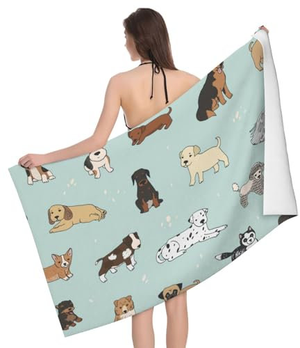 Luckily&Day Mikrofaser-Strandtuch mit Hundemotiv, sandfrei, großes Design, 81,3 x 132,1 cm, weiche Badetücher für Damen und Herren