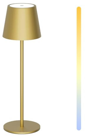 Howskys LED Kabellose Schreibtischlampe, 3 Farbtemperaturen dimmbare Schreibtischlampe, 5200mAh wiederaufladbare Akku Schreibtischlampe mit USB-C, Aluminium, IP54 Wasserdicht, Gold