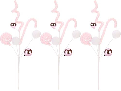 Sea Team 6-Pack Decorative Christmas Tree Branches, Ball Ornament Twigs, Tree Toppers, Vase Fillers, Stems, Picks for Christmas Tree, Wreath, Garland, 16-Inch, Pink
