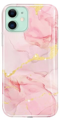 luolnh Compatible with iPhone 11 Case,iPhone 11 Cover,Gold Glitter Sparkle Marble Design Shockproof Soft Silicone Bumper Cover Skin Phone Case for iPhone 11 6.1 inch(Dream Pink)