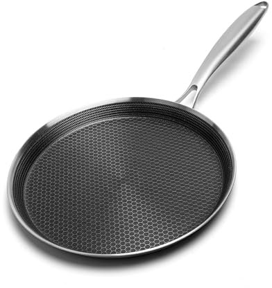 Innerwell Sartén para Crepes 30 cm de Acero Inoxidable, Sartén Antiadherente para Crepes Tortitas filloas Huevos,Sartén Grande de Inducción con Triple Construcción de Acero, Sin PFAS y PFOA