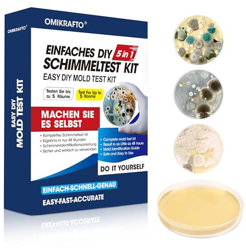 Schimmeltest Kit für ZuHause - Schimmelpilz Test für 5 Räume - Schimmelpilz Schnelltest Raumluft Kit für die Luftqualität in Innenräumen - Inklusive Identifikationsleitfaden & Anleitung