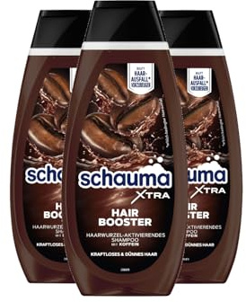 Schauma XTRA Koffein-Shampoo Hair Booster (3x 400 ml), Haarshampoo hilft Haarausfall vorzubeugen, Shampoo mit Koffein aktiviert die Haarwurzel bei kraftlosem & dünnem Haar