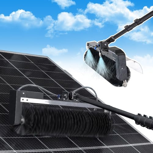 json2xml Spazzola a Rullo per la Pulizia dei Pannelli solari, Spazzola per la Pulizia dei Pannelli fotovoltaici con Spazzola Rotante elettrica da 23,6 Pollici e Asta Regolabile,5.5m/18ft