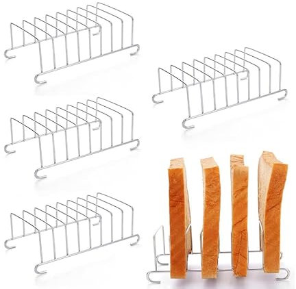 WideSmart 4 Pcs Toast Rack,Stainless Steel Toast Rack Toast Holder Bread Rack Holder Bread Holder Napkin Stand Bread Loaf Slice Stand Toast Storage Rack Rectangle Air Fryer Accessories Organizer