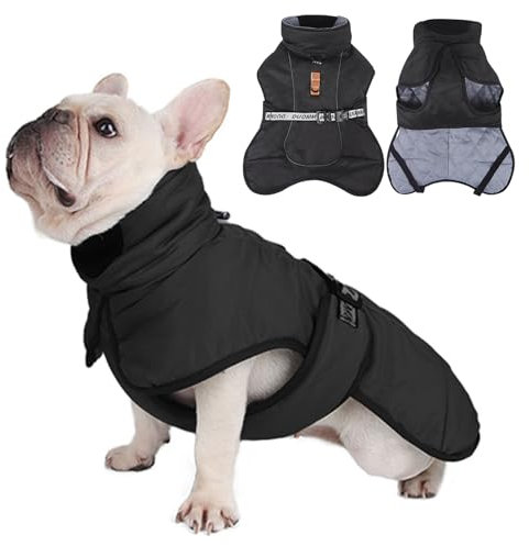 Janety Hundemantel Winter Winddichte warme Hundejacke mit reflektierenden Streifen, Kleidung für kaltes Wetter für Welpen und kleine bis mittelgroße Hunde Schwarz 3XL