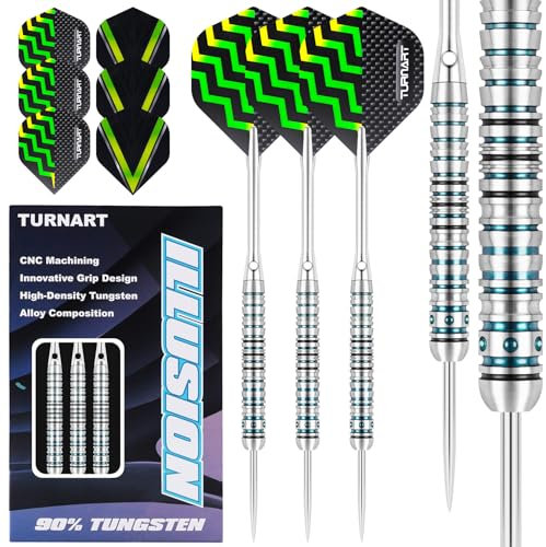 Dartpfeile Metallspitze 90% Tungsten 3 Stück 22,24,26 Gramm Professionelles Wolfram-Steeltip-Dart-Set Dart professionelle Stahlpfeile mit Metallspitzen mit Flights, Schäften (Grün, 24G)