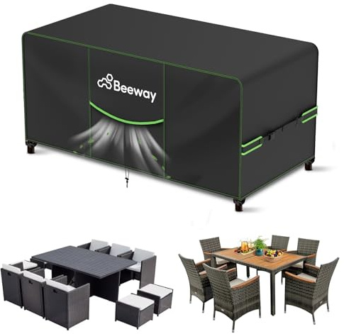 BEEWAY Gartenmöbel Abdeckung Wasserdicht V2.0 183x122x73cm, Schutzhülle Abdeckplane für Gartentische Terrassenmöbel Möbelsets - 420D Oxford Gewebe, Anti-UV, Winterfest