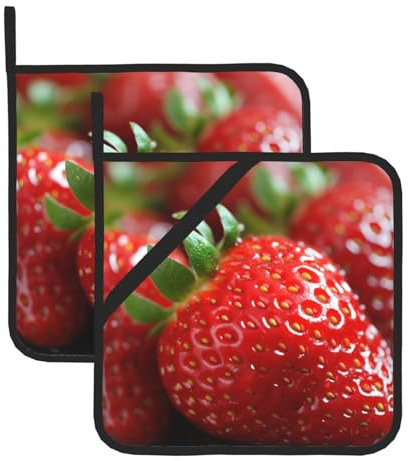 YHBLYKXP Juego de 2 soportes para ollas con estampado de fresas rojas, resistentes al calor, para cocinar y hornear