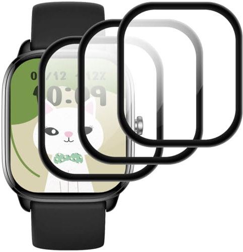 Beukei Pellicola Protettiva per Amazfit GTS 4 mini, 3 pezzi Vetrini Glas [copertura totale curva 3D] [Anti-Graffio] [Senza Bolle][Durezza 9H ] écran de Protection