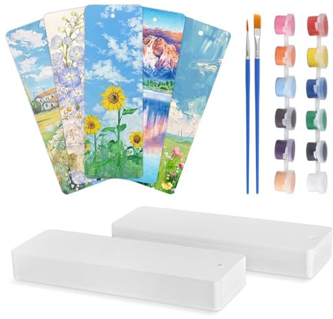100 Blatt Blanko Aquarell Lesezeichen, 300g/m² Aquarellpapier mit 12 Pigment und 2 Pinsel, 15 x 5cm Aquarell Papier, Aquarell Block für Lesezeichen Basteln, Malerei, GrußKarten