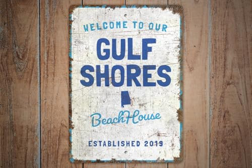 Gulf Shores Beach House - Strandhaus Schild - Strandhaus Dekor - Gulf Shores Schild blechschilder retro mit sprüchen vintage home deko 12x8 inch/30x20cm