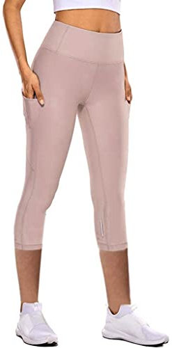 Leggins Donna Push Up Sportivi Pantaloncini Leggings 3/4 Taglia Grande Antisfregamento Traspirante Leggins Capri Vita Alta Controllo Della Pancia Tasca Leggings Elastici Corsa Gym Training 2025, Rosa,