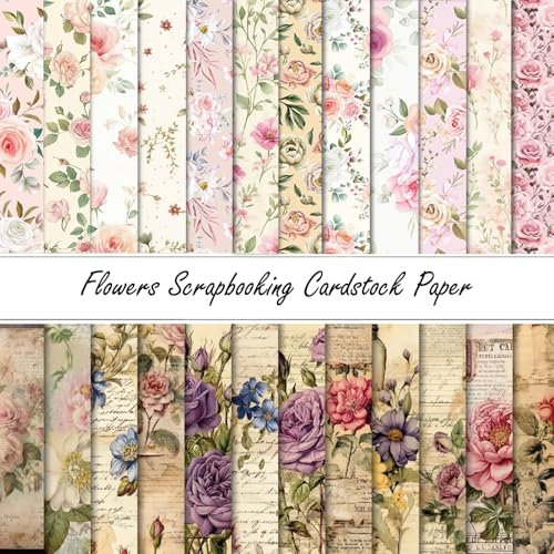 24 piezas de papel floral para álbumes de recortes, decorado con dos patrones florales diferentes, papel decorativo floral, utilizado para álbumes de fotos, manualidades, decoración de bricolaje (6 x