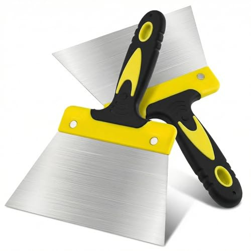 QWORK® 2 Stück Malerspachtel Spachtel Set, 18 cm Tapetenschaber & Spachtelmesser - Ergonomischem Silikongriff, Flexibler Federstahlklinge