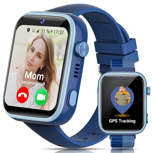 AIMIUVEI 4G Smartwatch Bambini, Orologio Smartwatch Bambini HD da 1,83'' con Chiamate e Videochiamate, Whatsapp, Wi-Fi, Chat Vocale, GPS, SOS, SMS, Impermeabile IP68, modalità Scuola (Blu)