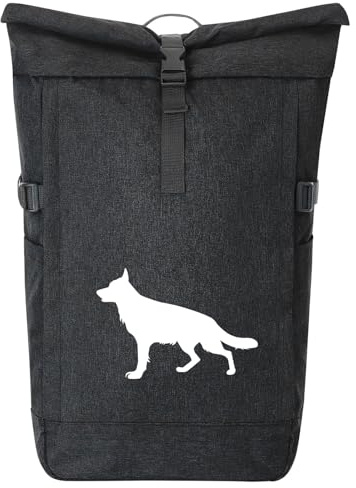 Huuraa Kurierrucksack Deutscher Schäferhund Silhouette 30-44 Liter Black Melange Fairtrade Rolltop Rucksack Geschenkidee