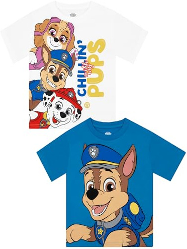Paw Patrol Boys Tshirt 2 Pack, Boys’ T-Shirts for Summer, Pack of 2 T-Shirt, Cotton Kids Clothes, Blue 7-8 Years