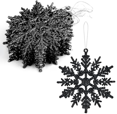 SULOLI 12PCS Glitter Snowflake Hanging Decorations(Black)