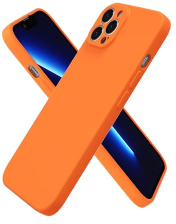 oakxco for iPhone 13 Pro Max Case Silicone, Ultra Slim Thin Phone Case for Women Girls, Plain Solid Color Minimalist Aesthetic Cute Girly Design, Soft Rubber Gel TPU with Camera Cover, Neon Orange