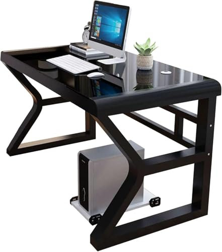 Computertisch Aus Gehärtetem Glas Moderner Laptop-Schreibtisch Esstisch Professioneller Büroschreibtisch Studie Gaming Schreibtisch Home Office Workstation, Black, 100cm/39.4in