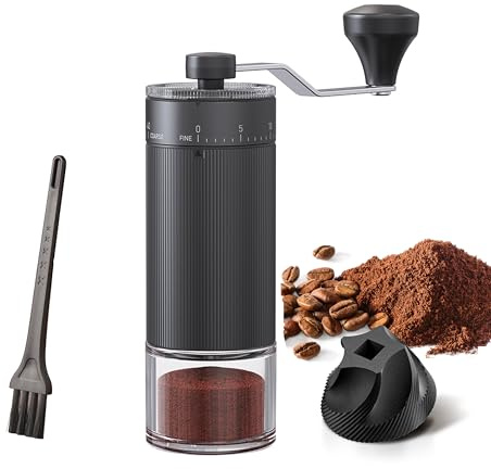 KharWette Hand Coffee Grinder Conical Burr for Espresso French Press Pour Over Double Bearing External Adjustment Capacity 25g (Ceramic Burr-Black)