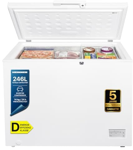 HEINNER HCF-HM246INVCD – Gefriertruhe 246 L – Inverter‑Kompressor – LED‑Display & LED‑Innenbeleuchtung – Convertible Freezer/Kühlschrank – Weiß – 5 Jahre Garantie