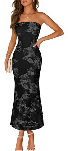 MEROKEETY Women's Summer Floral Wedding Guest Cocktail Maxi Dress, Black, M