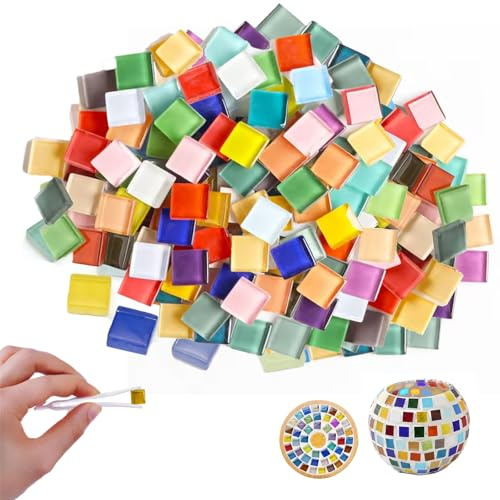 Mosaiksteine, 1kg 1 x 1 x 0,3 cm Glas Mosaiksteine zum Basteln, Quadratische Mosaikfliesen, Mini Mosaik Fliesen, für DIY Bastelprojekte und Blumentöpfe, Farbmischung